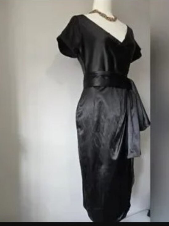 PINUP COUTURE Ava Retro 50s Black Wrap Dress - Large - Picture 13 of 13